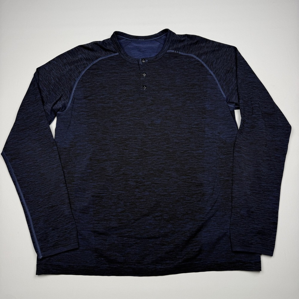 Lululemon Metal Vent Tech Henley Shirt Mens XL Blue Long Sleeve Athletic